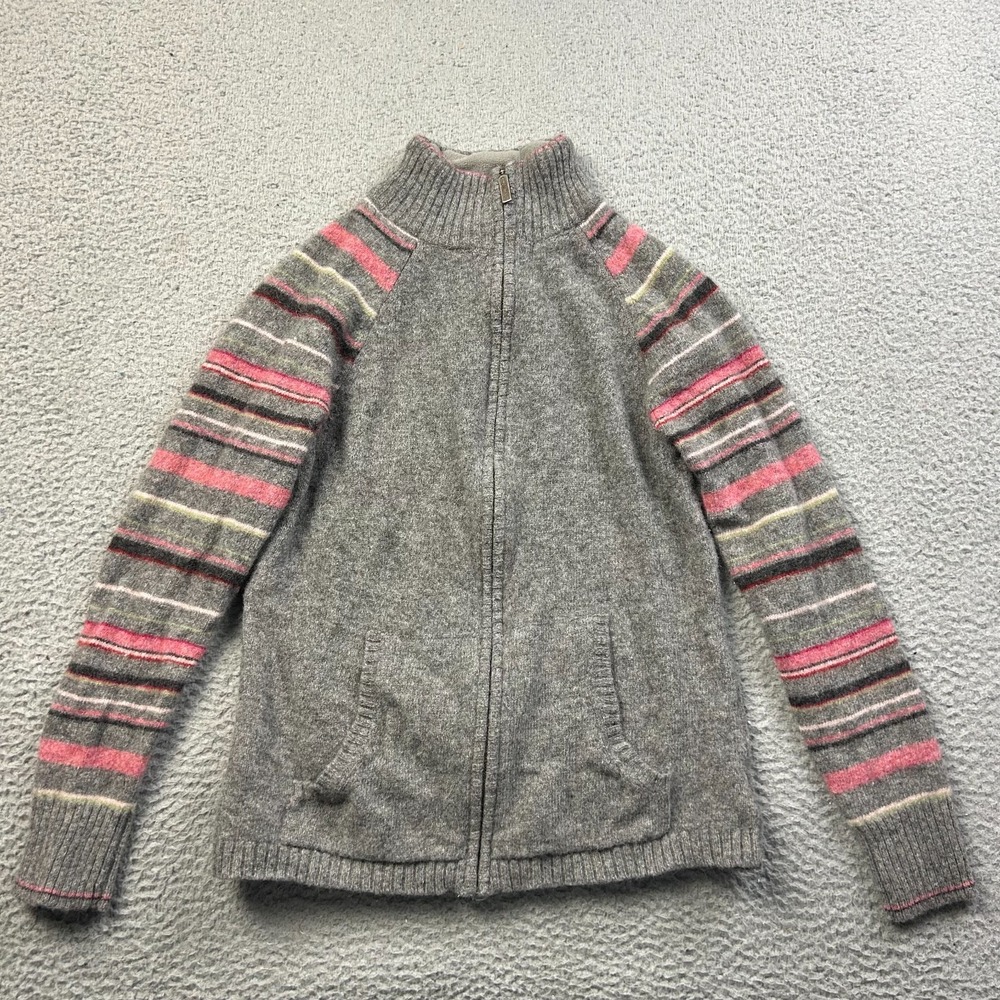 Eddie Bauer Womens Gray Lambswool Full Zip Cardigan Sweater Jacket Medium
